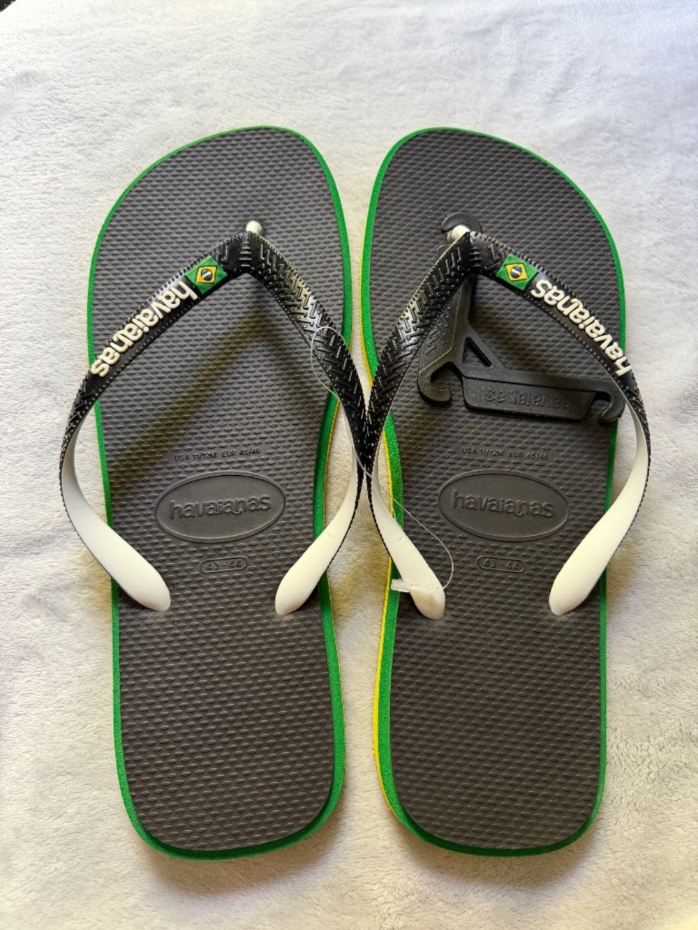 NWT Authentic Havaianas 'Brasil Twist' Flip Flops - Black/Green/Yellow (Mens 11/